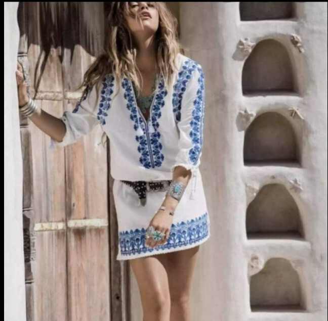 Spell & The Gypsy Collective Santorini Tunic Dress Size Small Boho  Embroidered