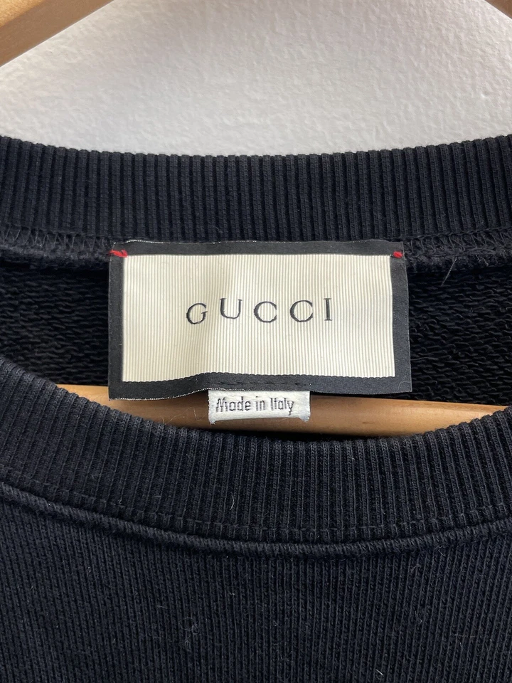 Auténtico Suéter GUCCI PARA HOMBRES Negro 100% Algodón Verde Hoja Roja Estampado Logo Talla S Foto 4 de 4