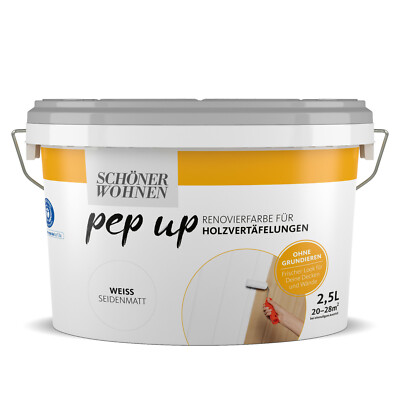 Schöner Wohnen Pep Up Renovierfarbe weiss seidenmatt Holzvertäfelungen 2,5 L