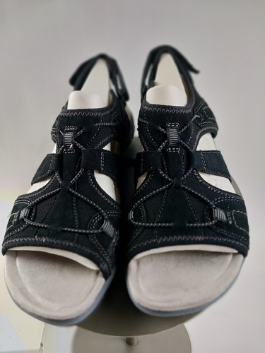 EARTH ORIGINS SPORT SANDLE Black Suede W Fabric W 8.5 Adjustable Back Nib - Picture 9 of 21