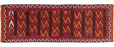 Afghan Kelim Soumakh Ghalmuri Teppich 140x420 Handgewebt Läufer Braun Streifen - Bild 1 von 4