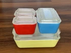 VINTAGE MID CENTURY PYREX PRIMARY COLORS REFRIGERATOR DISH STORAGE SET