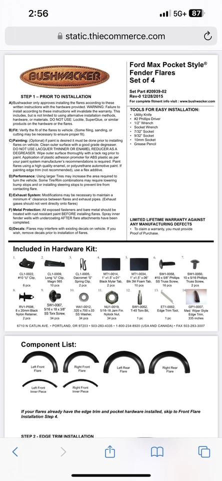 Guardabarros delantero y trasero Bushwhacker bolsillo profundo destellos NUEVO para Ford F150 2015-2017 Foto 3 de 4