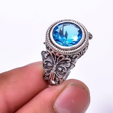 London Blue Topaz Solitaire Gemstone Handmade 925 Sterling Silver Ring s.9 Sku47