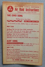 Vintage AIR RAID Instructions Card 1950s Civil Defense Department