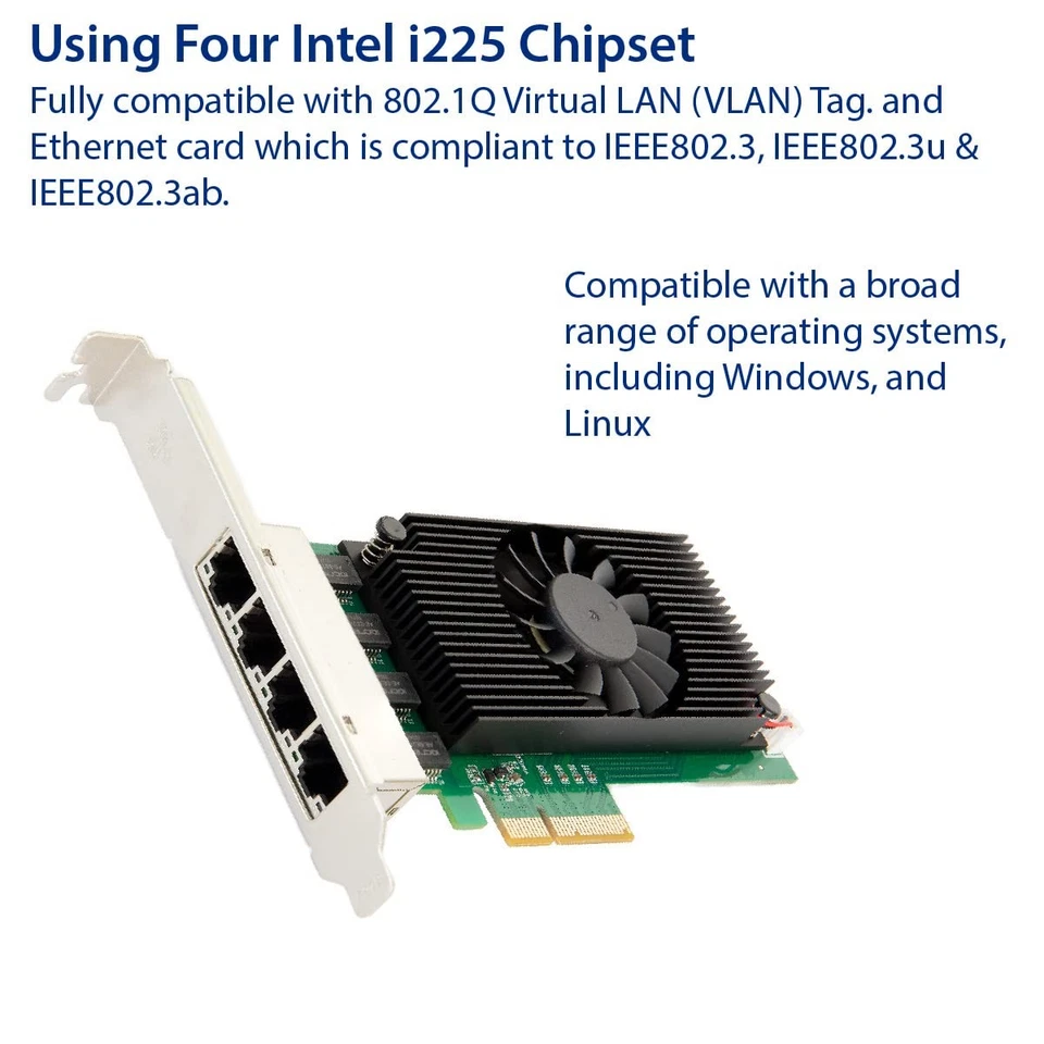 Quad 2.5 Gigabit Ethernet PCI-E Network Expansion Card RJ45 LAN Adapter Low P... - Image 3 of 4