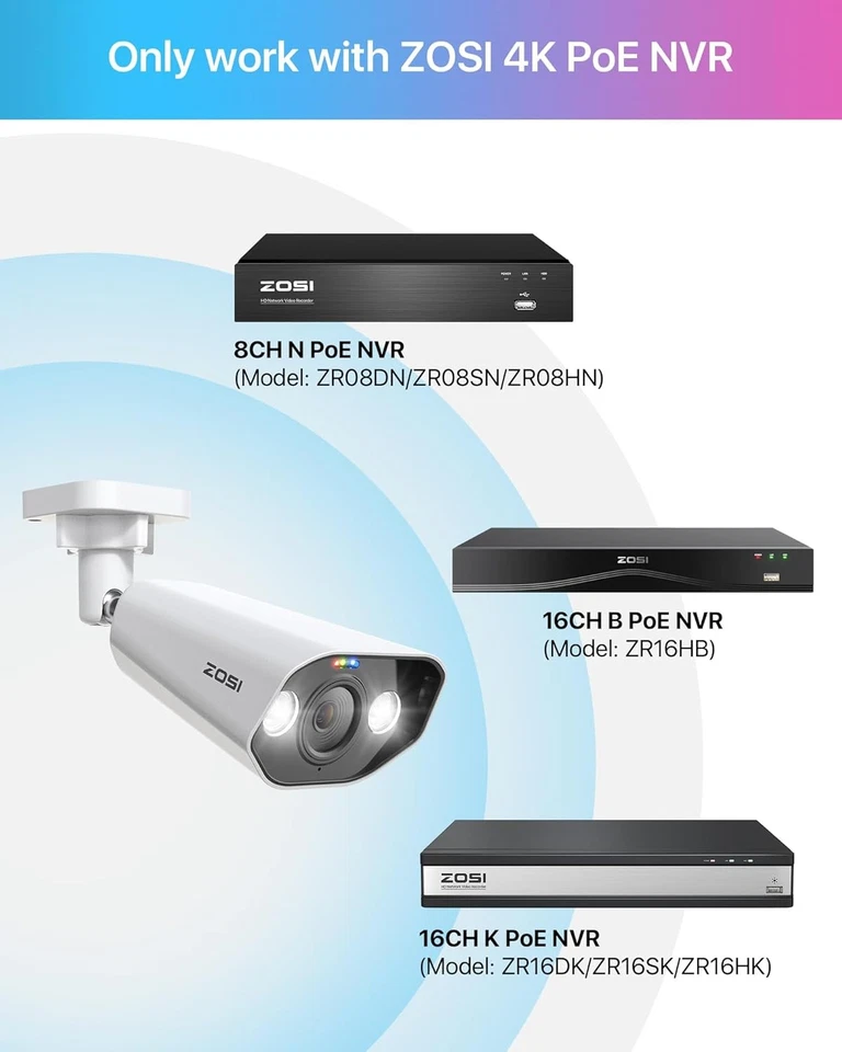 ZOSI 2x C182 4K 8MP PoE IP Add-on Security Camera Outdoor With Cable 2 Way Audio - Image 2 of 4