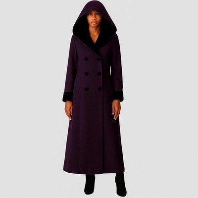 Vintage Halston Wool Velvet Hooded Maxi Coat Women s Size 6 Purple Black 90s