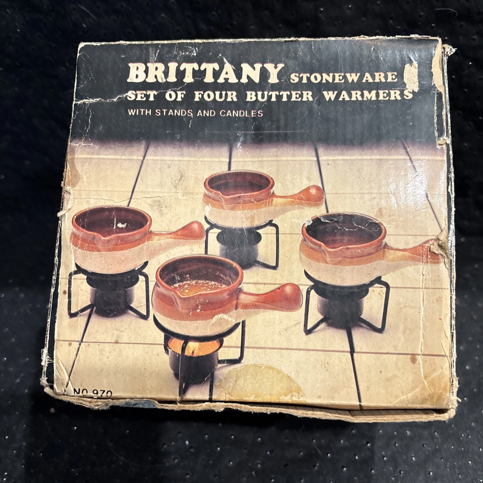 Vintage Brittany Stoneware Set of 4 Butter Warmers #970 NEW OPEN BOX 1982