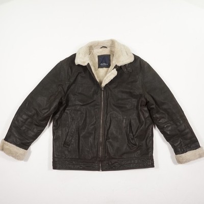 McNeal Herren Lederjacke Gr XL dunkelbraun Echtleder Shearling Look Fliegerjacke