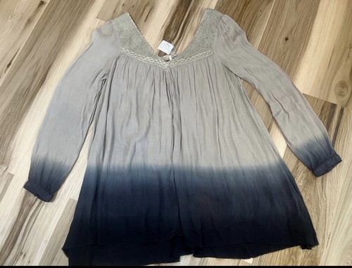 Free People NWT Dip Dye Ombre Boho Top Women’s XS Oversized Raw Edge Navy *Flaw - Picture 3 of 12
