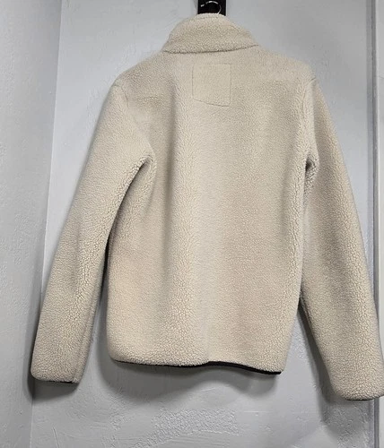 Hollister Epic Flex Men M Cream Sherpa Fleece FullZip Jacket Off White Pile Coat image 11