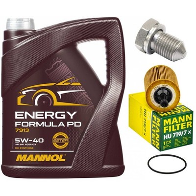 Motoröl Filter Set Mannol 5W-40 5 Liter + Schraube für Audi Seat Skoda VW Polo