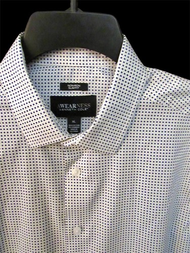 NWOT Awearness Kenneth Cole Dress Shirt Button up White W/ Blue Diamonds Men’sXL - Picture 2 of 7