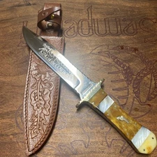 Rough Rider Roy Rogers Bowie Fixed Blade Knife W/Pearl and Bone Handles- Sheath