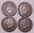 1901 1902 1905 1906 Indian Head Cent Penny - IHC - 4 Coins