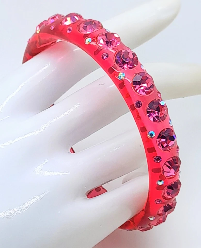 Pulseiras pulseiras da moda rosa transparente redonda de plástico rosa e strass ab -1 - Imagem 3 de 4