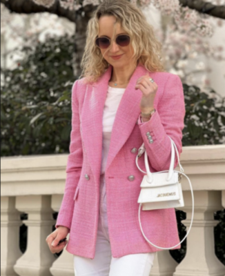 ZARA NEW WOMAN DOUBLE BREASTED TEXTURED WEAVE JACKET PINK 2324/687