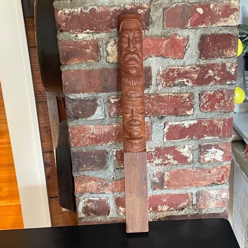 19" Carved Wood Narrow Totem South Pacific Art Sculpture Vintage - Picture 7 of 7