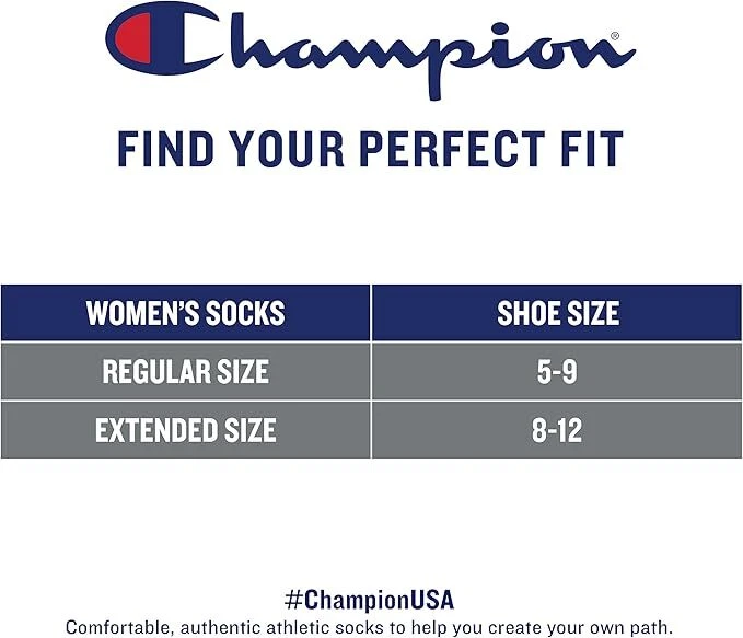 Meias Champion® Feminina Performance Double Dry Pacote com 6 No Show Tamanho Estendido 8-12 - Imagem 4 de 4