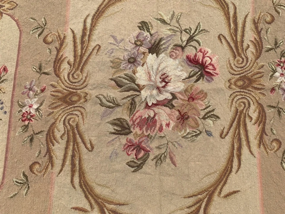 Vintage French Style Aubusson Needlepoint Chain Stitch Area Rug 5x8 ft Free Ship - Image 4 of 4