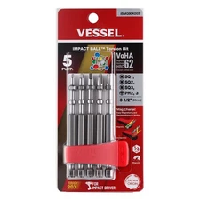 Vessel Impact Bit Set 3-1/2" 5pc JIS Like Phillips PH Square SQ Magnetizer HRC62
