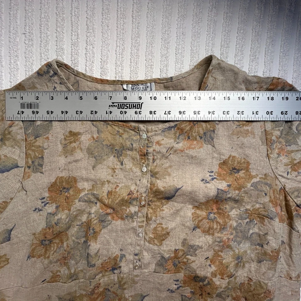 Jennifer Moore Womens Blouse Top Size 22W Plus Brown Floral Short Sleeve Linen - Image 4 of 4