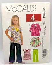 McCall's M5794 Children's Tops, Dresses, Tank Top, and Pants Size 3,4,5,6 CUT