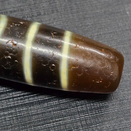 AA Very Unique Stripes Pattern Old Himalayan Indo Tibetan Dzi Agate Bead - Picture 4 of 12
