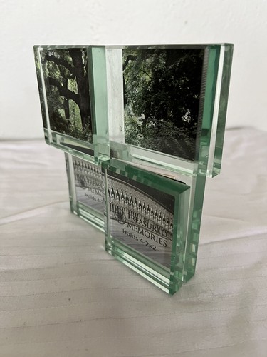 Treasured Memories STACKED GREEN GLASS Cube Photo Holder Frame Modern Sculpture - Picture 2 of 8