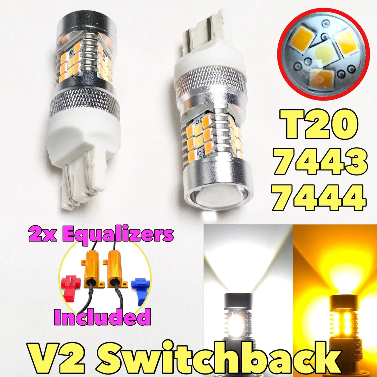 V2 Front Signal Parking Light Switchback LED 7443 7444 W21/5W