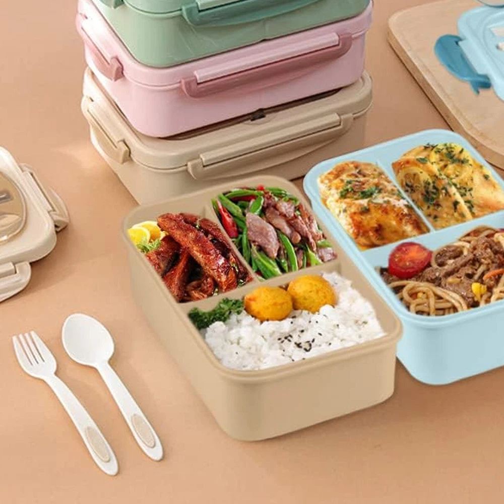 Adult Bento Box Lunch Food Box Container with 3 Compartments & Utensils BPA Free
