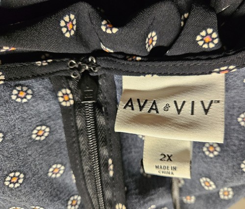 Ava & Viv Black Print Dress - 2X - Spaghetti Straps, Ruffle Hem, Flowy Midi, NWT - Picture 3 of 6