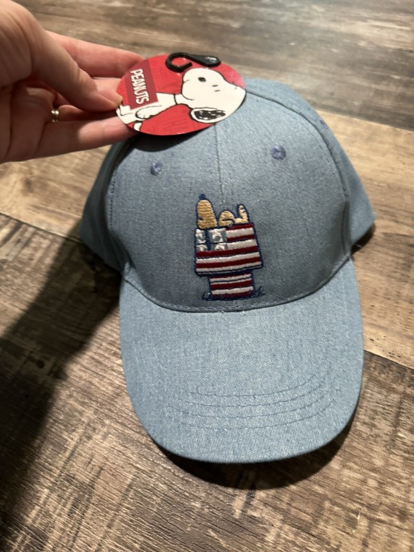 Peanuts Snoopy Patriotic American Flag Dog House Denim Cap Hat Adjustable Adult