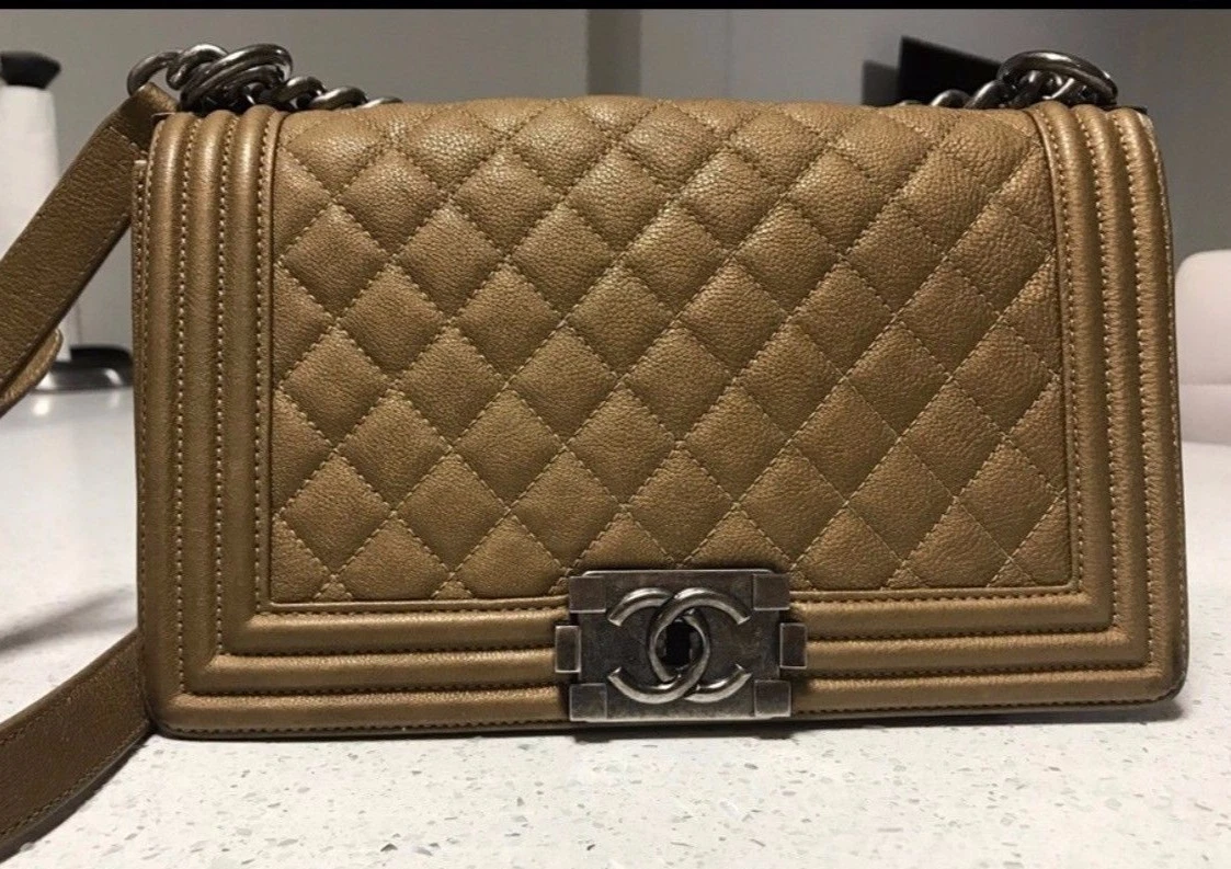 CHANEL Old Medium LE BOY Brown Caviar Quilted Flap Bag Bronze/Chrome HW !!!!