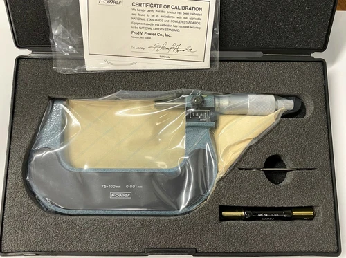 Fowler 52-223-020-1 Metric Rolling Digital OD Micrometer 75-100mm Range, 0.001mm