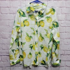 NEW Talbots Lemon Blossom Button Up Shirt Size XLP Lightweight Fruit Tomato Girl