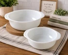 Vintage Pyrex White Glass Round Casserole Baking Dishes Lot of 2 Made USA