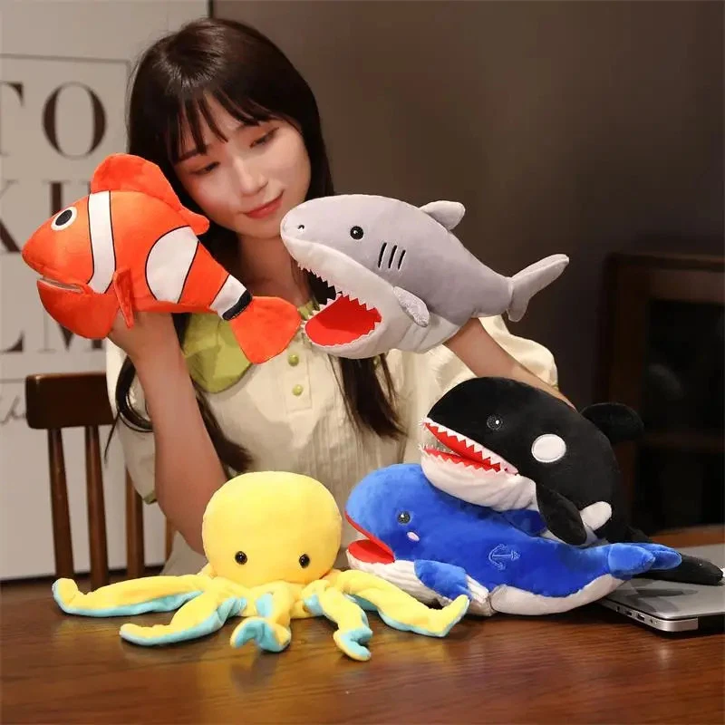 Lebensechte Plüsch Handpuppen Set mit tropischen Fischen Pinguin Oktopus - Bild 2 von 4