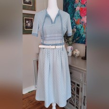 Kay Windsor Vintage Baby Blue And White Sweater Dress