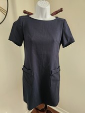 Ann Taylor Loft Navy Blue Fringed Shift Fit Pocket Stretch Dress OP NWT