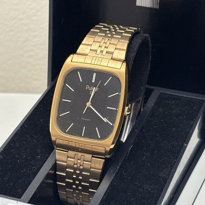 NOS Neo Vintage Pulsar Watch Men Gold Tone Black Dial Y551-5049 Box - New Batt
