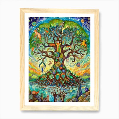 Mystical Tree Of Life With Creature Framed Wall Art Poster Canvas Print Picture