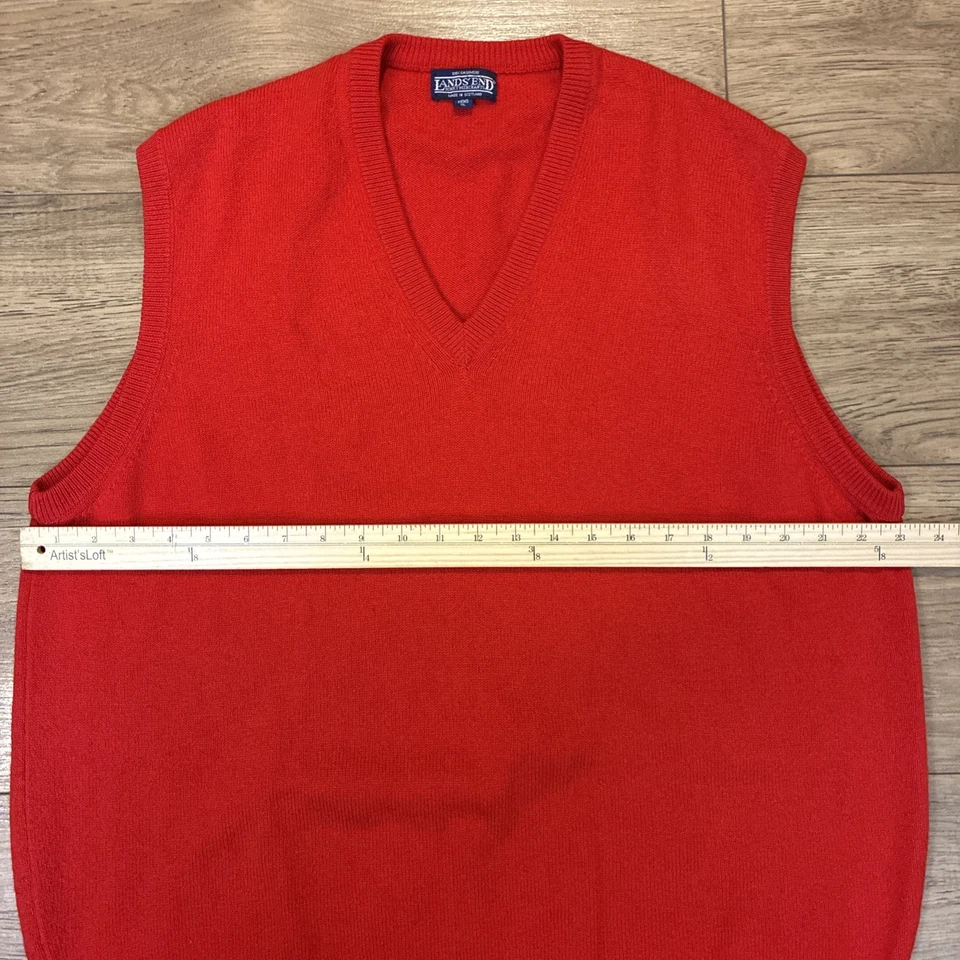 Chaleco Suéter Para Hombre XL Lands End Rojo 100% Cachemira Cuello en V De Colección Escocia Foto 4 de 4