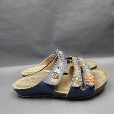 Spring Step L'Artiste Freesia Shoes Womens Size 7.5 Blue Slide Sandals Floral