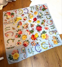 Gucci Floral Insect Silk Square Scarf Baby Blue 32.7 in Pre owned