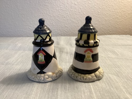 Cracker Barrel Ceramic 4" Lighthouse Salt / Pepper Shakers - IEC