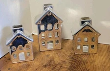 3 Pc Wondershop at Target Tea Light Candle Holders SILVER Ceramic 7 & 5" House