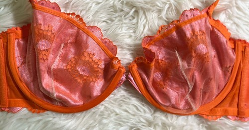 Savage X Fenty Perfect Poppies orange rosa ungefüttert Spitze Halb Bügel BH 34DD - Bild 11 von 16