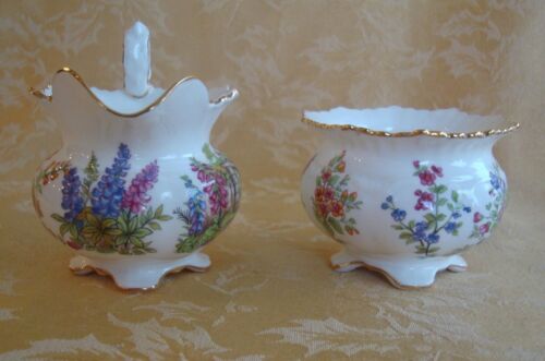AYNSLEY ENGLAND WILTON GARDEN & HOUSE CREAMER & SUGAR BOWL SET SCALLOPED RARE - Picture 3 of 8
